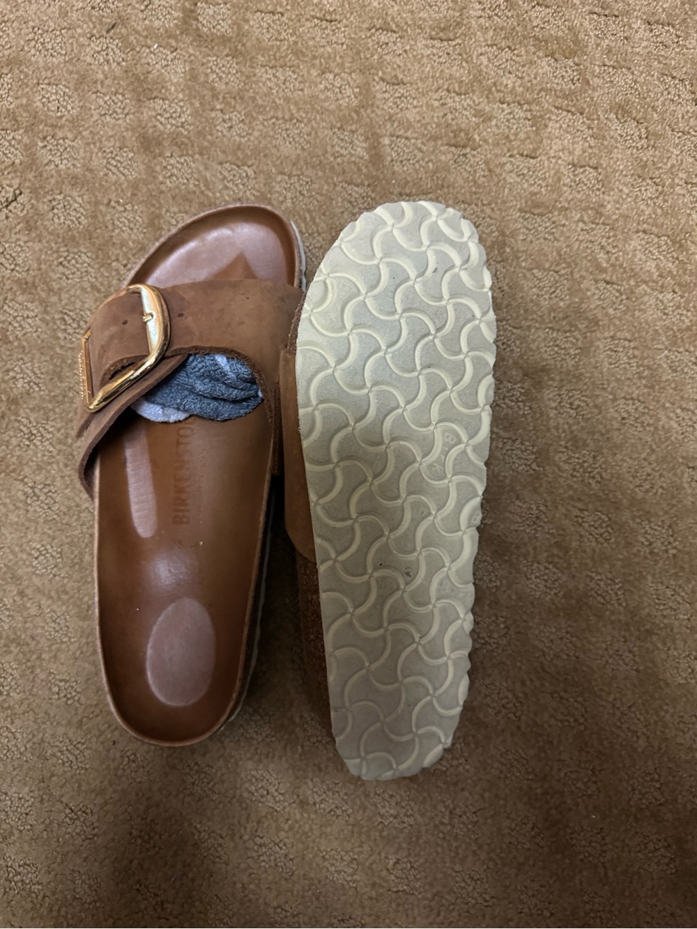 Birkenstock Brown Leather Buckle Slide Sandals - Picture 2 of 3